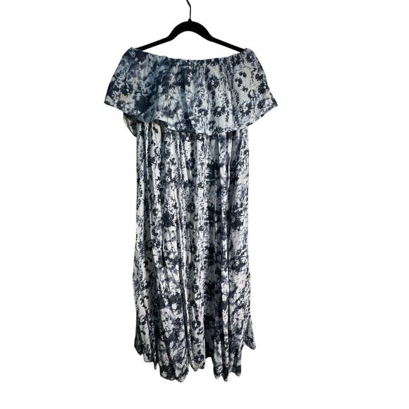 Japna Blue Floral Tie Dye Boho Strapless Smocked Flowy Maxi Dress Size Large - Picture 3 of 9